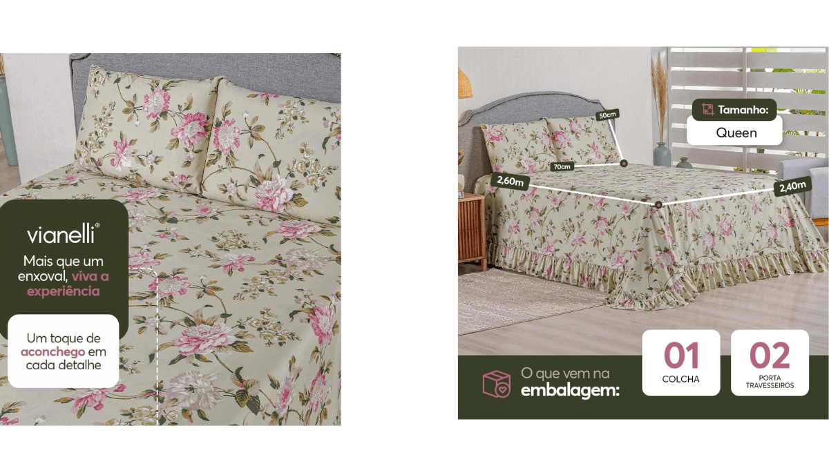 Kit Colcha Queen com 2 Porta-Travesseiros