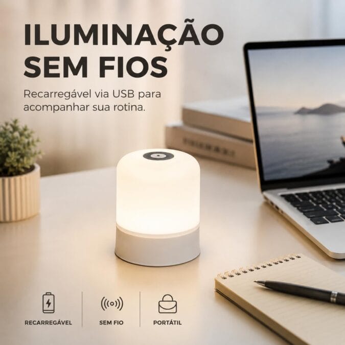 Luminária de Mesa Touch Recarregável