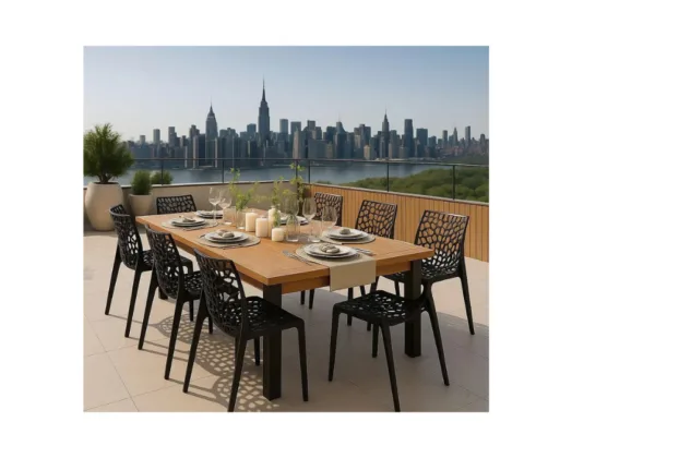 Conjunto de mesa de jantar com 6 cadeiras design retrô