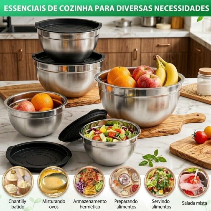 conjunto de 5 tigelas de inox