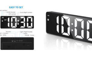Relógio Despertador Digital LED com indicador de temperatura e alimentação via USB para quarto.
