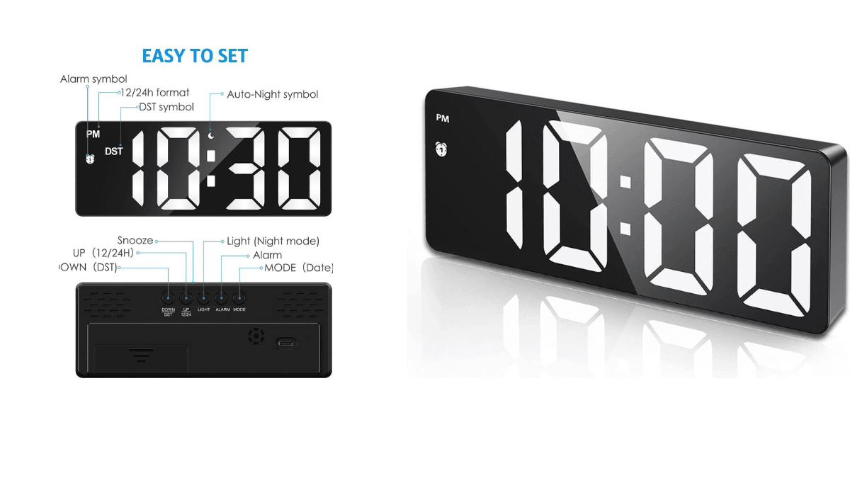 Relógio Despertador Digital LED com indicador de temperatura e alimentação via USB para quarto.